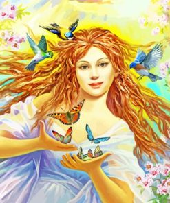 Spring Fairy With Birds And Butterflies Diamond Painting