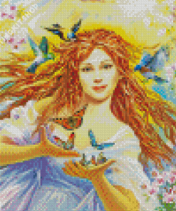 Spring Fairy With Birds And Butterflies Diamond Painting