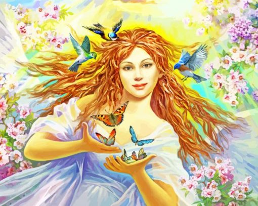 Spring Fairy With Birds And Butterflies Diamond Painting