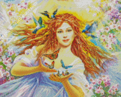 Spring Fairy With Birds And Butterflies Diamond Painting