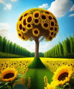 Sunflower Field Tree Diamond Painting