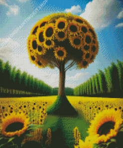 Sunflower Field Tree Diamond Painting