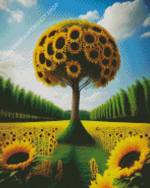 Sunflower Field Tree Diamond Painting