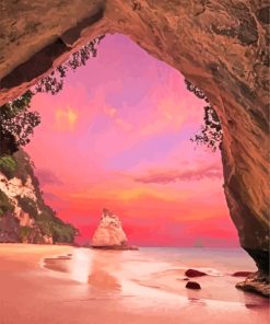 Sunset At Coromandel Cathedral Cove Diamond Painting