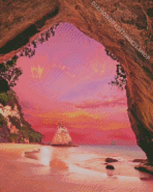 Sunset At Coromandel Cathedral Cove Diamond Painting