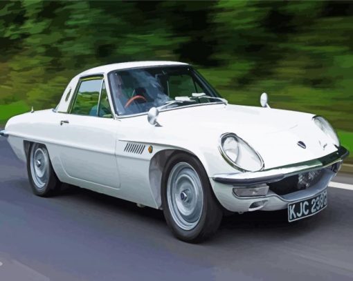 White Classic Mazda On Road Diamond Painting