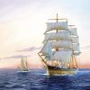 White Ships Sailing At Sunset Diamond Painting