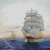 White Ships Sailing At Sunset Diamond Painting