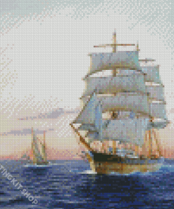 White Ships Sailing At Sunset Diamond Painting