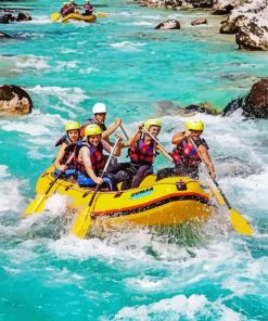 People Doing Rafting Sport With inflatable Raft By The River Diamond Painting