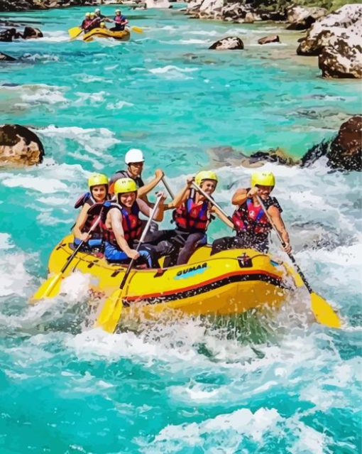 People Doing Rafting Sport With inflatable Raft By The River Diamond Painting