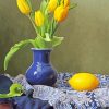 Yellow Tulip In Blue Vase And Lemon Diamond Painting