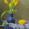 Yellow Tulip In Blue Vase And Lemon Diamond Painting