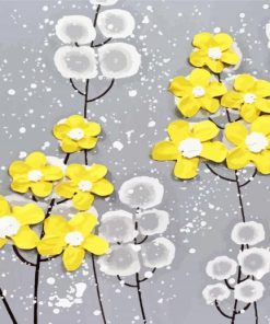 Yellow And Grey Flowers Diamond Painting