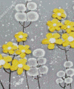 Yellow And Grey Flowers Diamond Painting