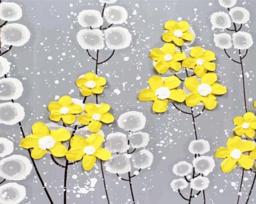 Yellow And Grey Flowers Diamond Painting