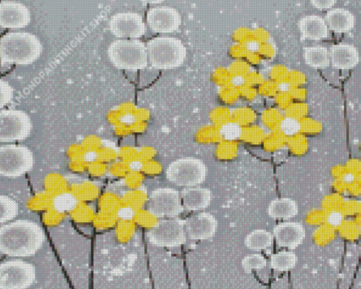 Yellow And Grey Flowers Diamond Painting