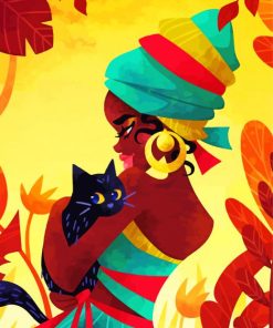 Young African Woman With Cat Diamond Painting