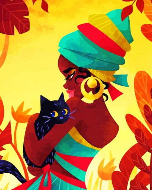 Young African Woman With Cat Diamond Painting