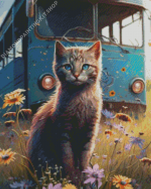 Cat And Flowers Diamond Painting