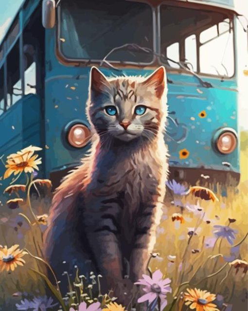 Cat And Flowers Diamond Painting