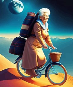 Cyclist Old Woman Diamond Painting