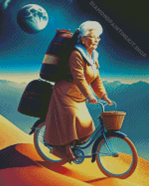 Cyclist Old Woman Diamond Painting