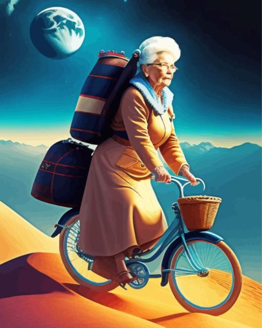 Cyclist Old Woman Diamond Painting