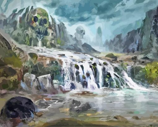 Fantasy Skull Waterfall Landscape Diamond Painting