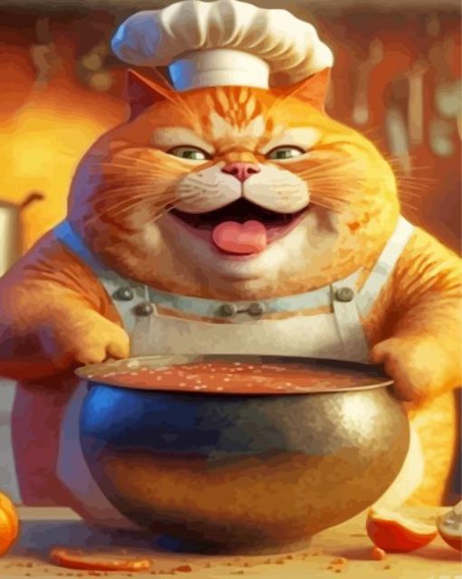 Fat Cat Cooking Diamond Painting