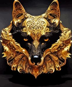 Gold Wolf Head Diamond Painting