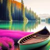 Green Canoe On Beautiful Lake Diamond Painting