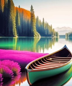 Green Canoe On Beautiful Lake Diamond Painting