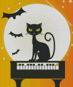 Halloween Cat And Piano Diamond Painting