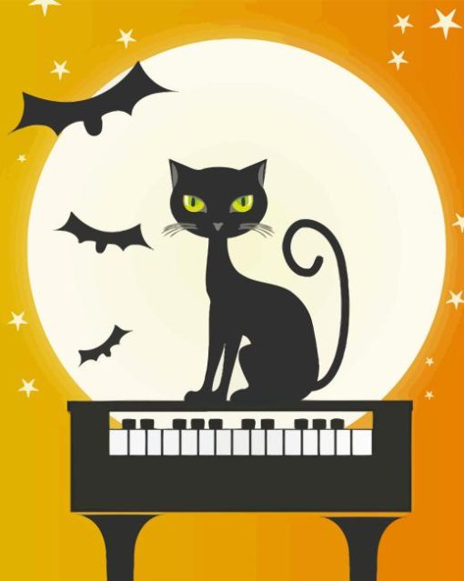 Halloween Cat And Piano Diamond Painting