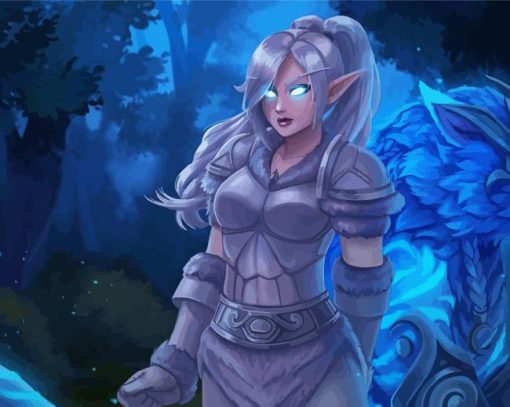 Night Elf With Mythical Creature Diamond Painting