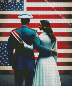 Patriotic Couple Front Of American Flag Diamond Painting