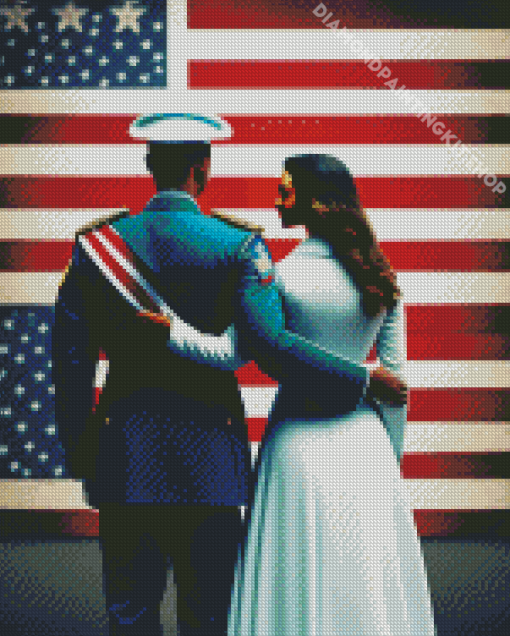 Patriotic Couple Front Of American Flag Diamond Painting