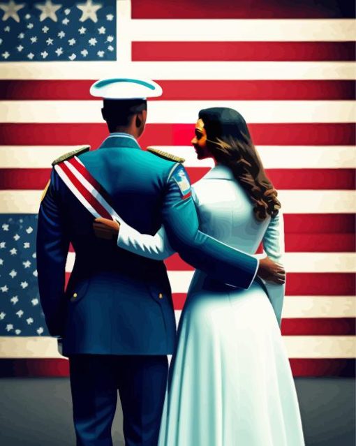 Patriotic Couple Front Of American Flag Diamond Painting