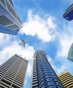 Plane And Skyscrapers Diamond Painting