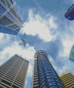 Plane And Skyscrapers Diamond Painting