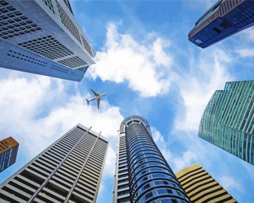 Plane And Skyscrapers Diamond Painting