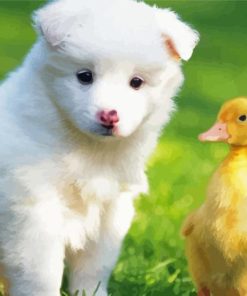 Samoyed Puppy With Duck Diamond Painting