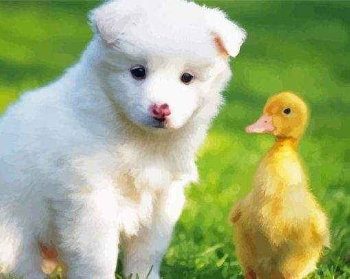 Samoyed Puppy With Duck Diamond Painting