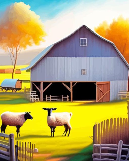 Sheeps In Farm Diamond Painting