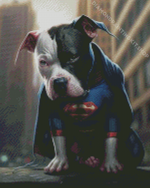 Black And White Superman Dog Diamond Painting