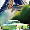 Vintage Green Car And Eiffel Tower Diamond Painting