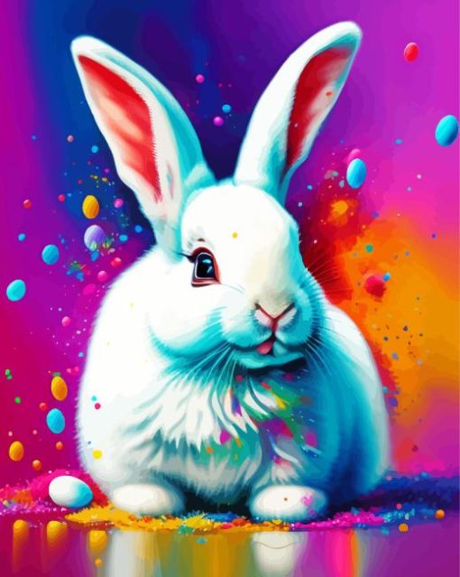 White Splatter Easter Bunny Diamond Painting