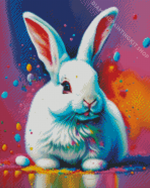 White Splatter Easter Bunny Diamond Painting