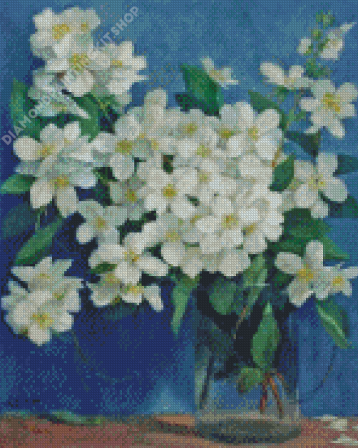 White Vintage Jasmine Flower Diamond Painting